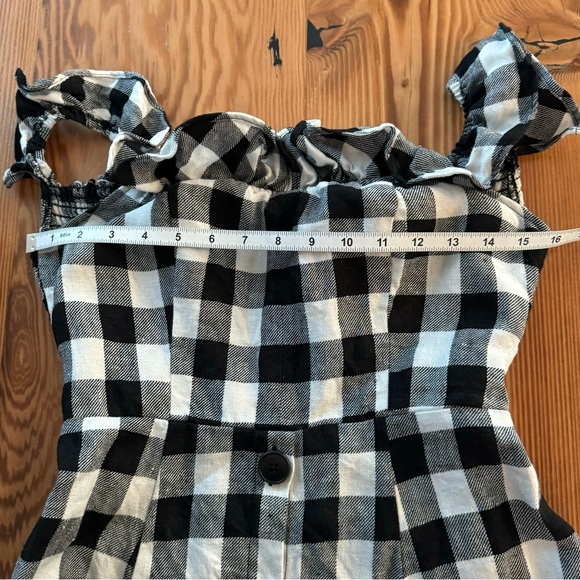 Reformation Hattie Linen Off-Shoulder Dress in Luke Check - Picture 11 of 13